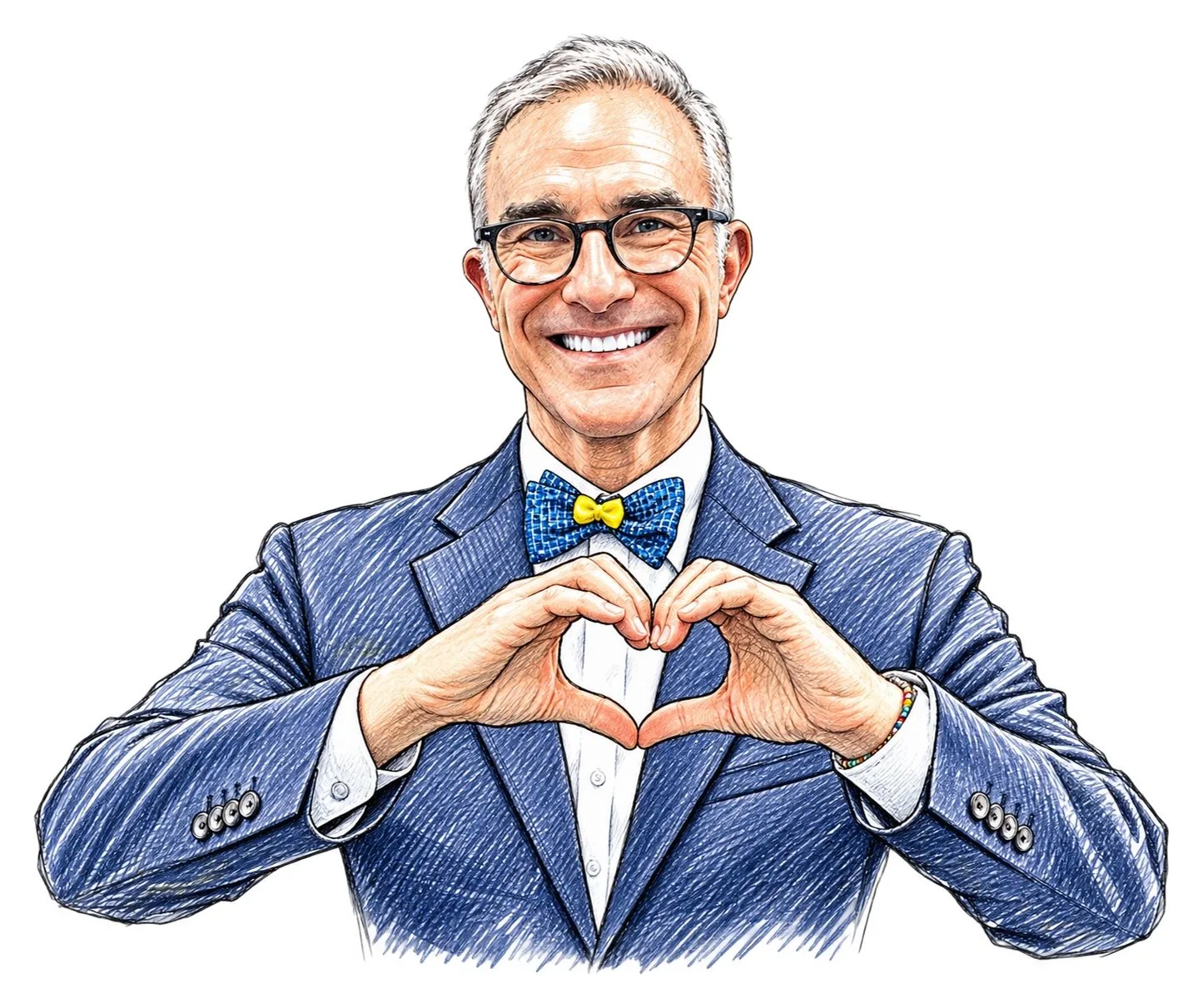Illustration of Dr. Dan German making a heart with his hands
