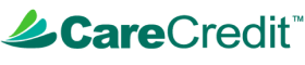 The image displays the CareCredit logo, featuring a stylized green and blue emblem next to the brand name in green and teal typography.