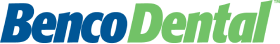 The image is a logo for Benco Dental, featuring blue and green cursive text on a transparent background. No landmarks or persons present.
