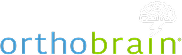The image displays the orthobrain logo, featuring stylized text with a brain icon, set against a black background.
