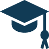 A dark blue graduation cap with a tassel on the right side, symbolizing education and academic achievement. No landmarks or buildings present.