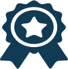 Blue award ribbon with a star in the center, often symbolizing a distinction or prize, set against a plain background.