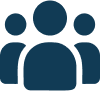 Icon of three people, stylized in blue, symbolizing a group or community. The figures are simplified and arranged in a triangular formation.